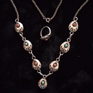 Turquoise & Coral Necklace & Ring